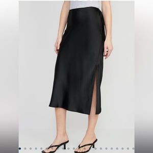 Satin midi slip skirt
